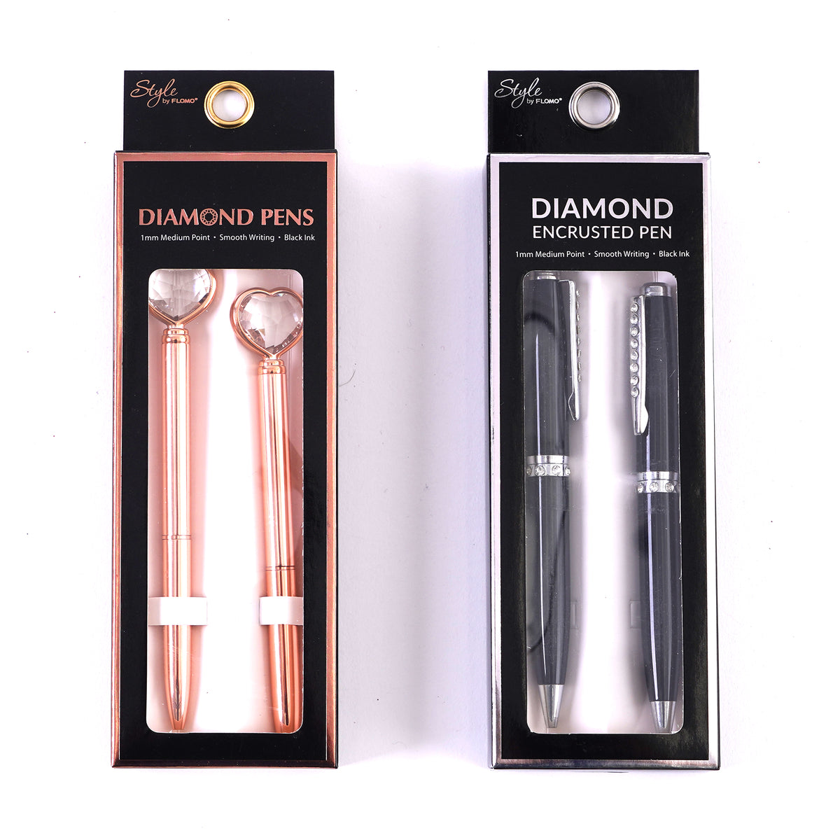 2Pk Metal Pen With Diamond, Medium Point, Black Ink