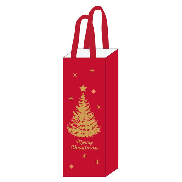 Christmas Red Tree With Plaid Canvas Wine Bag With Inside Lamination 5" X 14" X 5"