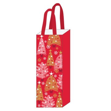 Christmas Bottle Brush Christmas Trees Canvas Wine Bag With Inside Lamination 5" X 14" X 5"