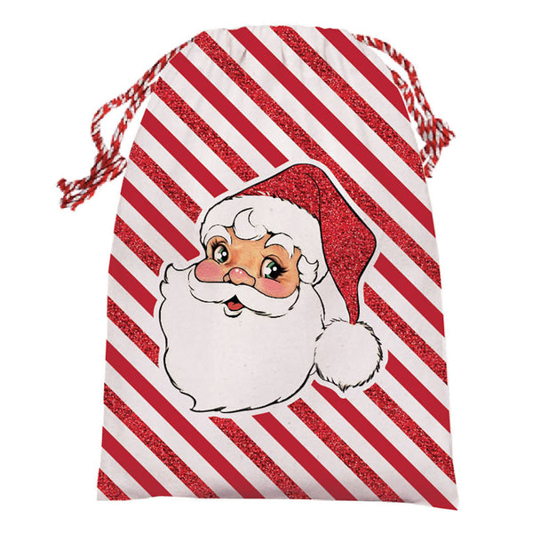 Christmas Retro Santa Face Canvas Drawstring Bag 14" X 18"