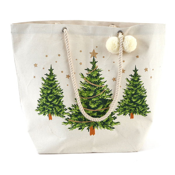 Christmas Green Trees Canvas Tote Bag With Inside Lamination 23" X 18" X 9"