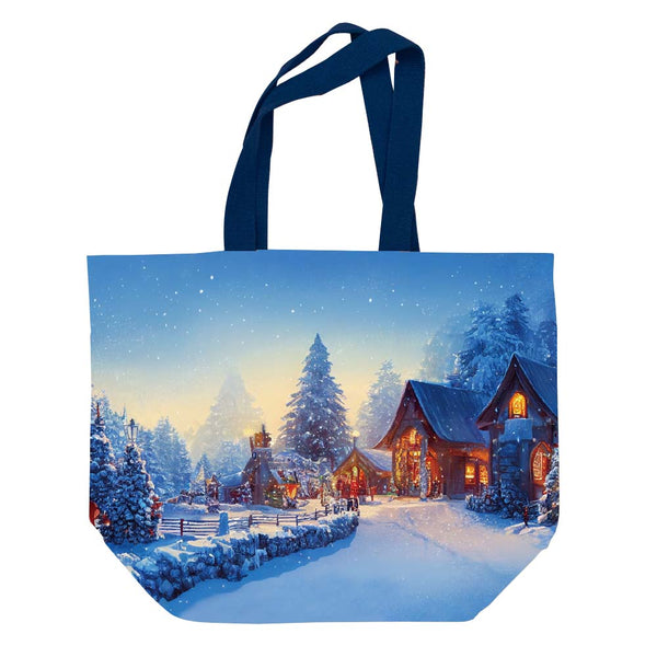 Christmas Snow Village At Dusk Chenille Tote Bag 23" X 18" X 9"