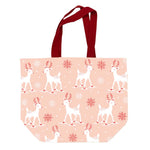 Christmas White And Pink Reindeers Chenille With Lurex Tote Bag 23" X 18" X 9"