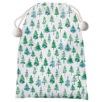 Christmas Green Trees Tapestry With Lurex & Pom Poms Drawstring Bag 24" X 36"