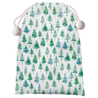 Christmas Green Trees Tapestry With Lurex & Pom Poms Drawstring Bag 24" X 36"