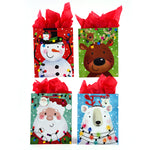 4Pk Medium Christmas Happy Holiday Lights Printed Bag, 4 Designs