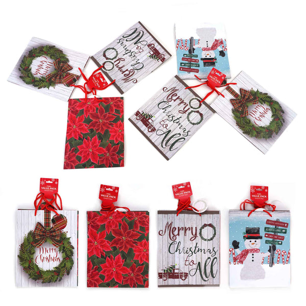 3Pk Large Christmas Farmhouse Delight Printed Bag, 4 Designs