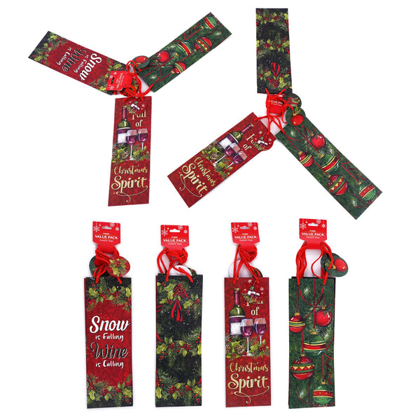 3Pk Bottle Evergreen Wine Christmas Printed Bag, 4 Designs