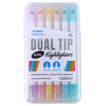 6Ct Dual Tip Chisel & Fine Tip Highlighters In Reusable Case