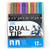 12Ct Dual Tip Brush & Fine Tip Extra Long Black Barrel Markers