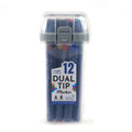 12Ct Dual Tip Chisel & Brush Tip Markers With Blue Barrel In Reusable Case With Handle