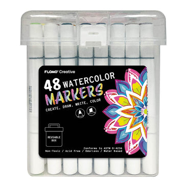 48Ct Dual Tip Chisel & Brush Tip Watercolor Markers In Reusable Case With Handle