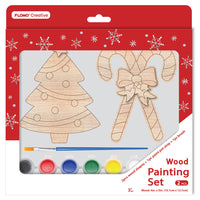 2Ct Christmas Wood Paint Set With 6 Paint Pots And Paint Brush