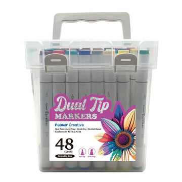 48Ct Dual Tip Chisel & Fine Tip Markers With Gray Barrel In Reusable Case With Handle