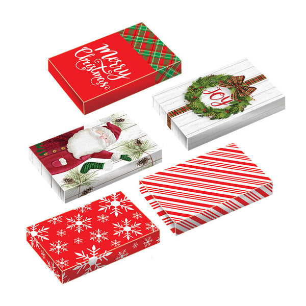 5Pk Large Christmas Whimsical Foldable Gift Boxes 17" X 11" X 2.5", 5 Designs