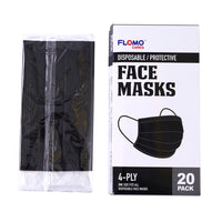 20Pk 4Ply Protective Disposable Masks, Black/White