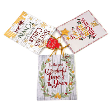 3Pk Large Christmas Wonderful Time Of Year Hot Stamp Bag, 3 Designs