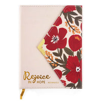 128 Sht/256 Page Pu Cover Envelope Flap Journal, Religious Red Floral 6"W X 8"L