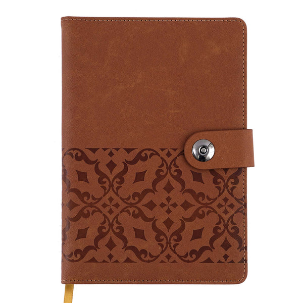 128Sht Pu Journal Debossed W/Snap Magnetic Closure, Brown Geo, 8.25"L X 5.6875"W