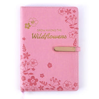 128Sht Pu Journal W/Metal Bar-Magnetic Closure, Wildflowers Pink, 8.25"X5.6875"