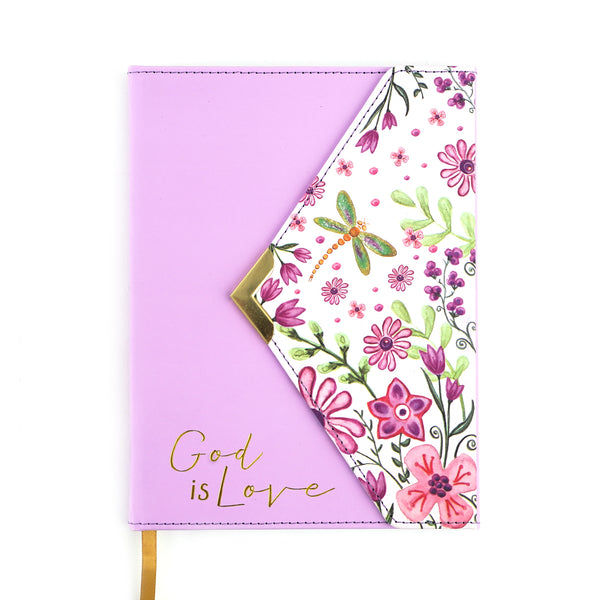 128 Sht/256 Page Pu Cover Envelope Flap Journal, Lavender Sm Floral, 6"W X 8"L