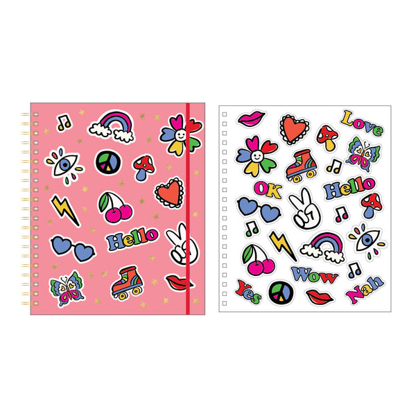 130 Sheets/260 Pages Mega Spiral Journal W/Hot Stamp, 2 Sticker Shts,Stickerfun, 11.25"X9.25"