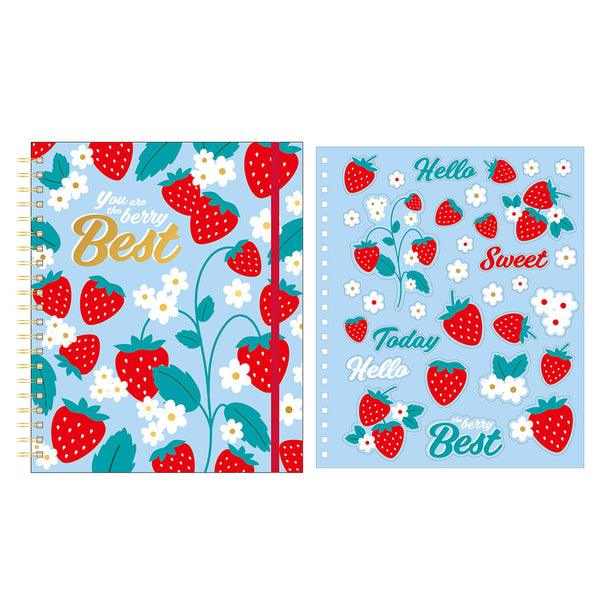 130 Sheets/260 Pages Mega Spiral Journal W/Hot Stamp,2 Sticker Shts, Strawberry,11.25"X9.25"