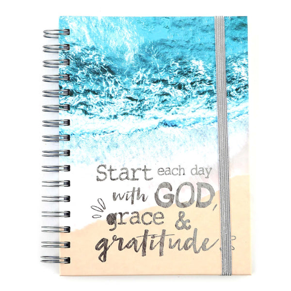 160 Sht Jumbo Spiral Hot Stamp Journal, Religious Faithful Beach, 8.5" X 6.25"