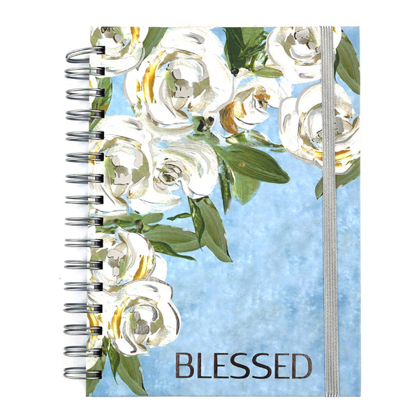 160Sht/320Pg Religious White Floral Blessed Hot Stamp Chunky Spiral Journal, 8.5"X6.25"