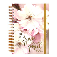 160Sht/320Pg Religious Pale Pink Floral Hot Stamp Chunky Spiral Journal, 8.5"X6.25"