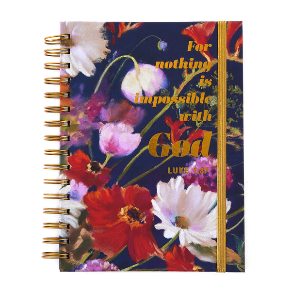 160Sht/320Pg Hot Stamp Religious Navy Floral Chunky Spiral Journal, 8.5"X6.25"