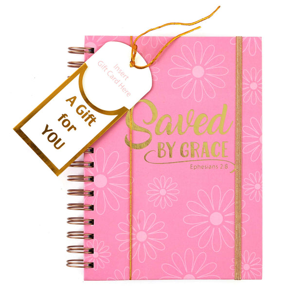 160Sht/320Pge Chunky Spiral Journal W/Giftcard Envelope, Religious Pink Floral 8.5"X 6.25"