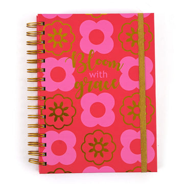 160Sht Hot Stamp Chunky Spiral Journal W/Inside Pocket, Bloom With Grace Floral, 8.5"X6.25"