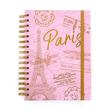 160Sht Hot Stamp Chunky Spiral Journal W/Inside Pocket, Pink Paris, 8.5"X6.25"