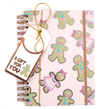 160Sht/320Pge Chunky Spiral Journal W/Gift Card Holder, Pink Gingerbread, 8.5"X 6.25"