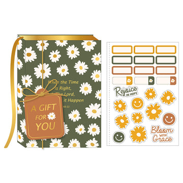 160Sht/320 Pge Bookbound Journal W/ 2 Sticker Shts And Gift Tag, Daisy On Green, 8.5"Lx6"W