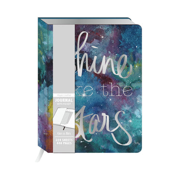 224Sht/448Pge Pu Journal W/Inside Pocket/Hot Stamp, Gilded Edge - Shine Like Stars, 6" X 8"