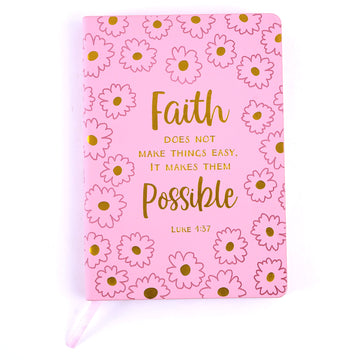 160Sht Pu Journal Debossed W/ Hot Stamp, Religious Pink Faith Floral, 8.25"L X 5.625"W