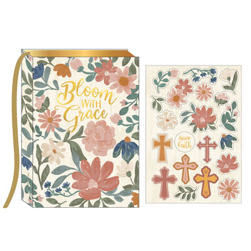 160Sht/320 Pg Bookbound Journal W/Hot Stamp,2Sht Stickers, Religious Beige Floral, 8.5"Lx6"W