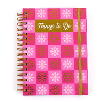 160Sht Hot Stamp Chunky Spiral Journal W/Inside Pocket, Pink Daisy Checker, 8.5"X6.25"