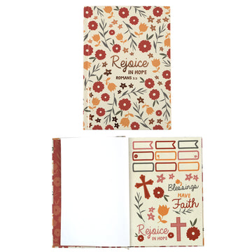 160Sht/320Pg Bookbound Journal W/Hot Stamp,2Sht Stickers,Religious Artdeco Floral, 8.5"Lx6"W