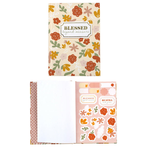 160Sht/320 Pg Bookbound Journal W/Hot Stamp,2Sht Stickers,Religious Blessed Floral 8.5"Lx6"W