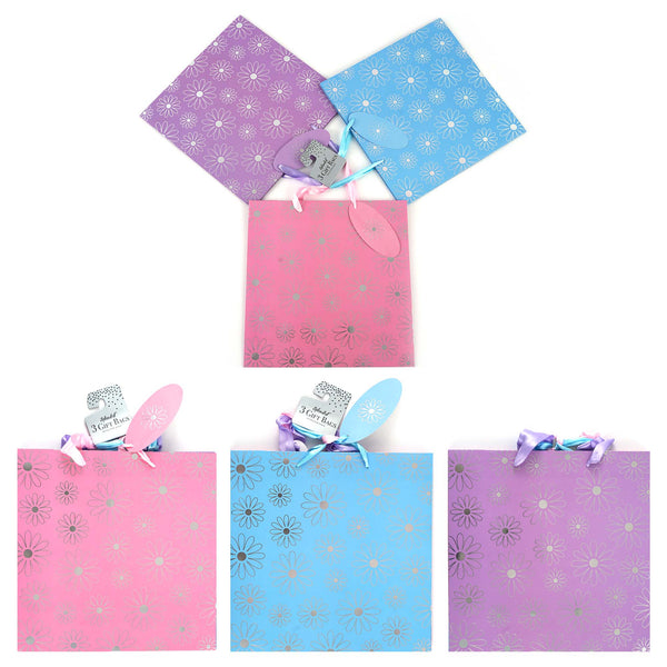 3Pk Square Square Daisy Hot Stamp Gift Bag