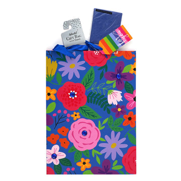 Extra Large Blue Floral Delight Gem Gift Bag, With Tissue