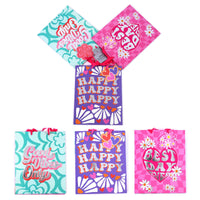 3Pk Large All Occasion Good Vibes Hot Stamp Gift Bags, 3 Designs