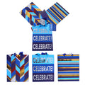 3Pk Large All Occasion Blue Celebration Hot Stamp Gift Bags, 3 Designs