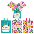 3Pk Large Birthday Fruit/Cake/Floral Hot Stamp Gift Bags, 3 Designs