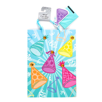 Extra Large Pastel Party Hats & Gems Birthday Gift Bag, With Tissue