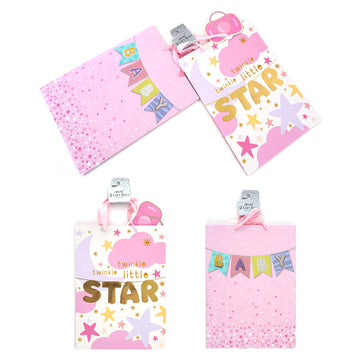 2Pk Extra Large Baby Girl Hot Stamp Gift Bags, 2 Assorted Designs