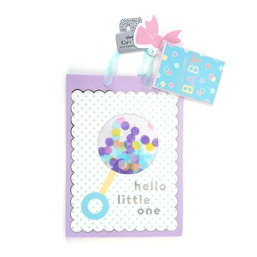 Extra Large Baby Pastel Rattle Shaker W/Hot Stamp Gift Bag, With Card/Envelope